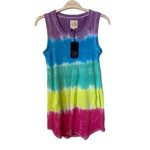 new nwt Chaser szS Small rainbow multi ombre dress tunic colorful summer crew